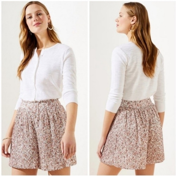 Loft High Waisted Floral Pleated Shorts - Picture 1 of 15
